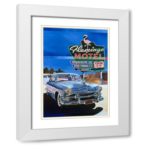Flamingo Motel White Modern Wood Framed Art Print with Double Matting by VAUTRIN