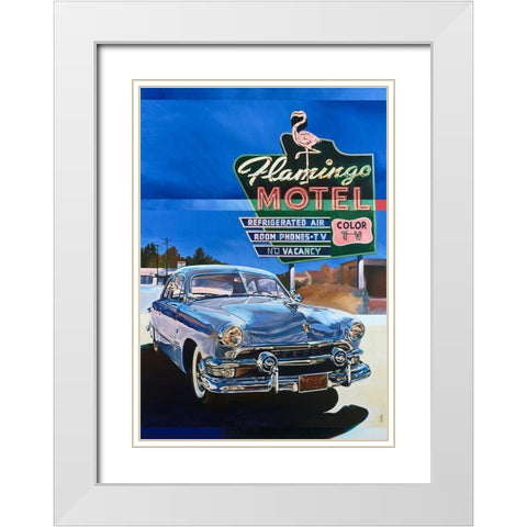 Flamingo Motel White Modern Wood Framed Art Print with Double Matting by VAUTRIN