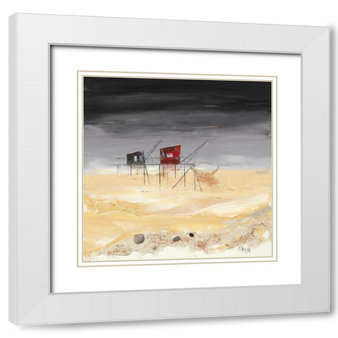 Peche dans l estuaire White Modern Wood Framed Art Print with Double Matting by Marso