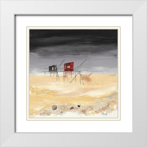 Peche dans l estuaire White Modern Wood Framed Art Print with Double Matting by Marso