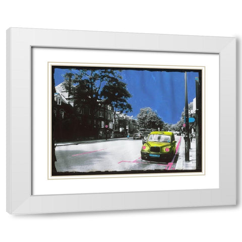 Yellow Cab White Modern Wood Framed Art Print with Double Matting by Simonutti, Riccardo