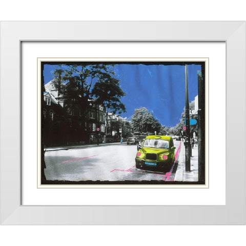Yellow Cab White Modern Wood Framed Art Print with Double Matting by Simonutti, Riccardo
