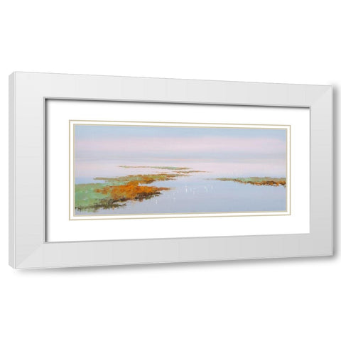 Sunset with Birds  White Modern Wood Framed Art Print with Double Matting by Groenhart, Jan