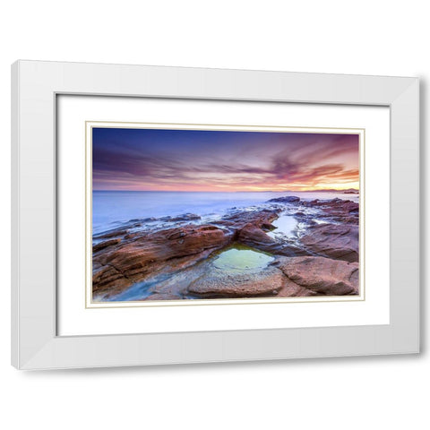 Coucher de soleil sur le Dramont White Modern Wood Framed Art Print with Double Matting by Bertrande, Arnaud