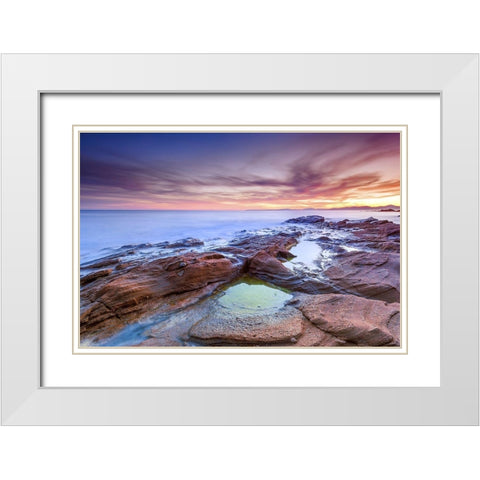 Coucher de soleil sur le Dramont White Modern Wood Framed Art Print with Double Matting by Bertrande, Arnaud