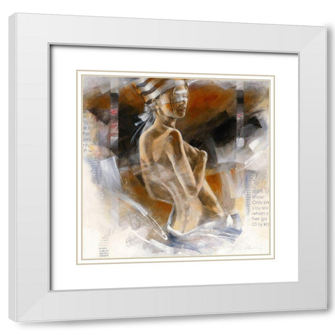 Girl with Striped Hat White Modern Wood Framed Art Print with Double Matting by Meijering, Kitty