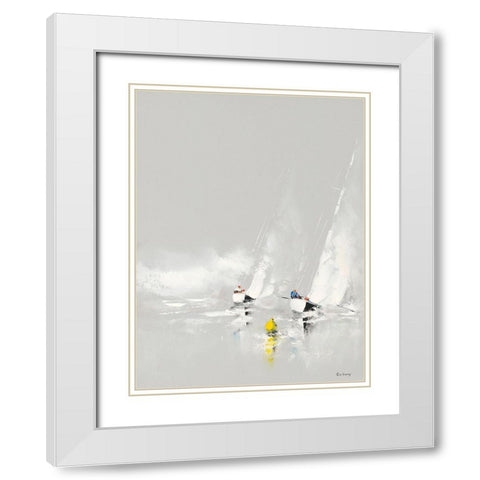 Bleu et blanc White Modern Wood Framed Art Print with Double Matting by de Courcy, Gerard