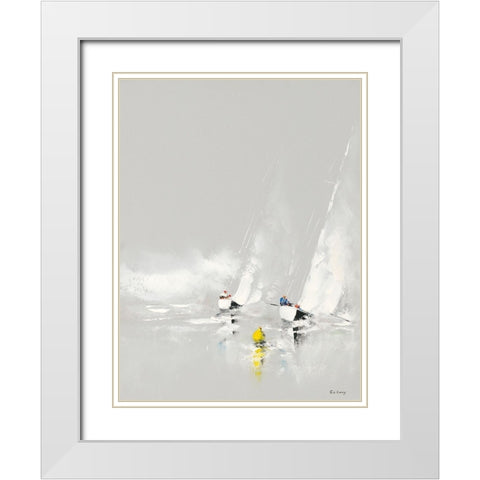 Bleu et blanc White Modern Wood Framed Art Print with Double Matting by de Courcy, Gerard