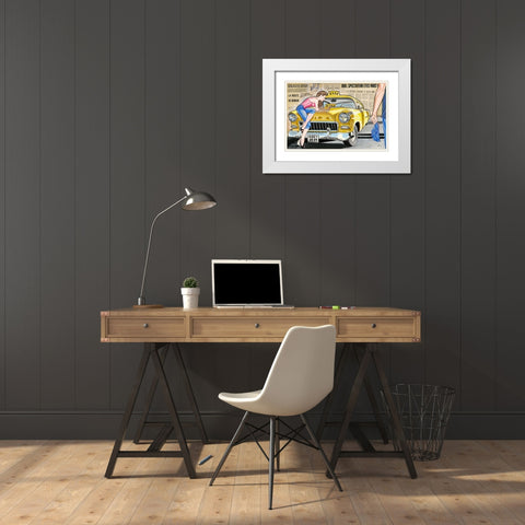 Taxi White Modern Wood Framed Art Print with Double Matting by Lisa.C