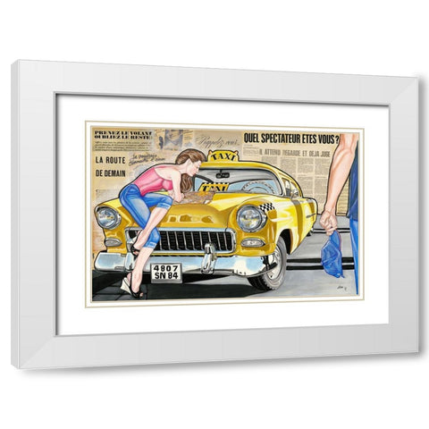 Taxi White Modern Wood Framed Art Print with Double Matting by Lisa.C