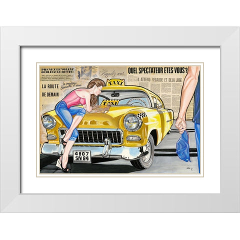 Taxi White Modern Wood Framed Art Print with Double Matting by Lisa.C