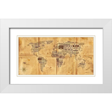 World of Life-Seachart White Modern Wood Framed Art Print with Double Matting by Mikael D. Design