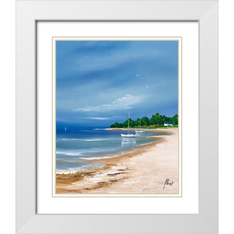 Plage bretonne White Modern Wood Framed Art Print with Double Matting by Flanet, Frederic