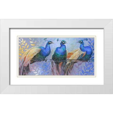 Three Peacocks White Modern Wood Framed Art Print with Double Matting by Botman, Loes