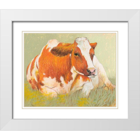 Cow in the Spring White Modern Wood Framed Art Print with Double Matting by Botman, Loes