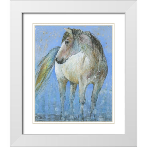 Horse White Modern Wood Framed Art Print with Double Matting by Botman, Loes