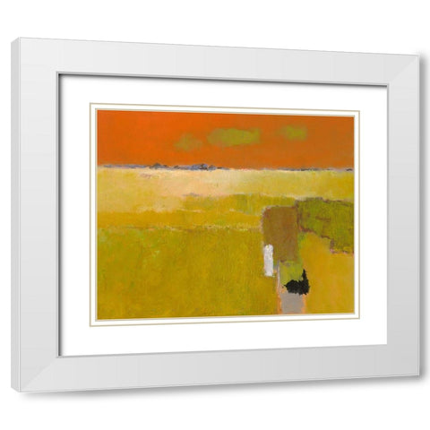 Green Clouds White Modern Wood Framed Art Print with Double Matting by Groenhart, Jan