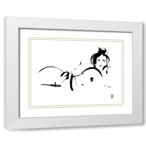 Linsolente sait poser White Modern Wood Framed Art Print with Double Matting by Hanniet, Marc