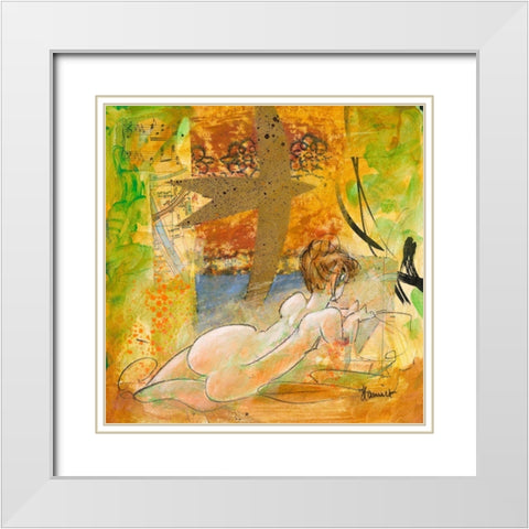 Aurore doree White Modern Wood Framed Art Print with Double Matting by Hanniet, Marc