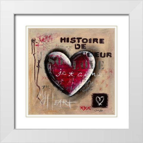 Histoire de Coeurs… White Modern Wood Framed Art Print with Double Matting by Mougin, Carine