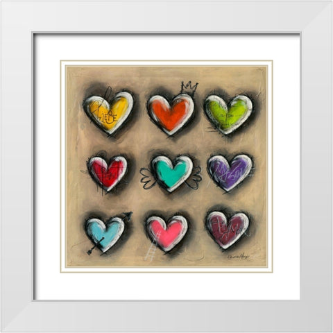 Colored Hearts III White Modern Wood Framed Art Print with Double Matting by Mougin, Carine