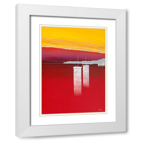 Bateaux rouges White Modern Wood Framed Art Print with Double Matting by Moune, Pierre