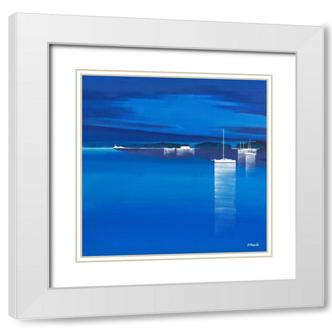 Regate bleue White Modern Wood Framed Art Print with Double Matting by Moune, Pierre