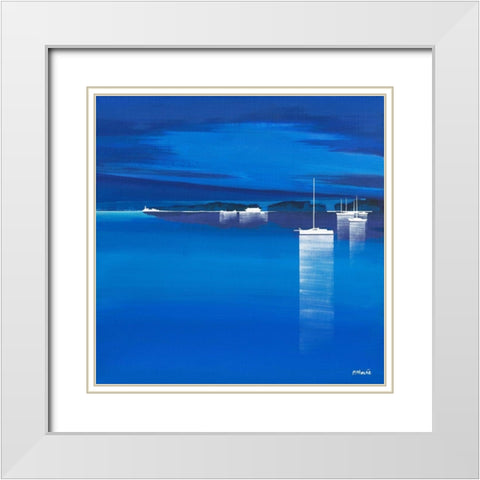Regate bleue White Modern Wood Framed Art Print with Double Matting by Moune, Pierre