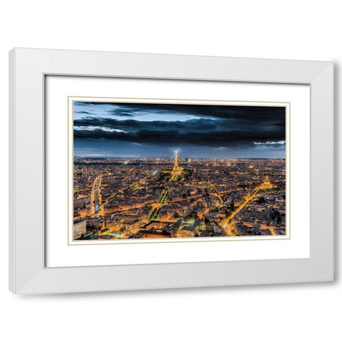 Paris by Night White Modern Wood Framed Art Print with Double Matting by Bertrande, Arnaud