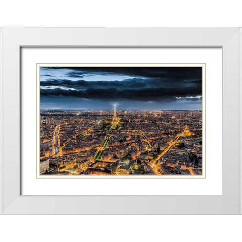 Paris by Night White Modern Wood Framed Art Print with Double Matting by Bertrande, Arnaud