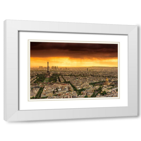 Sunset to Paris White Modern Wood Framed Art Print with Double Matting by Bertrande, Arnaud