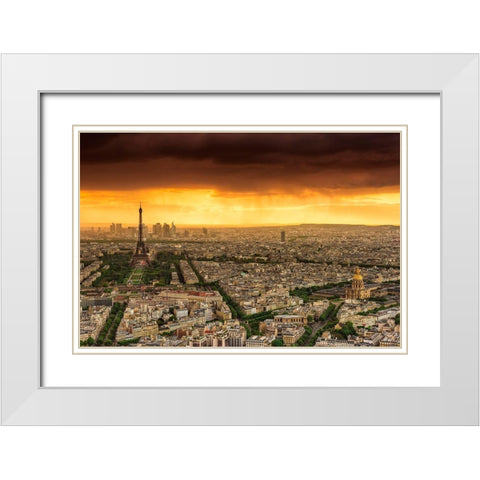 Sunset to Paris White Modern Wood Framed Art Print with Double Matting by Bertrande, Arnaud