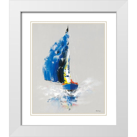 Le Bateau Bleu White Modern Wood Framed Art Print with Double Matting by de Courcy, Gerard