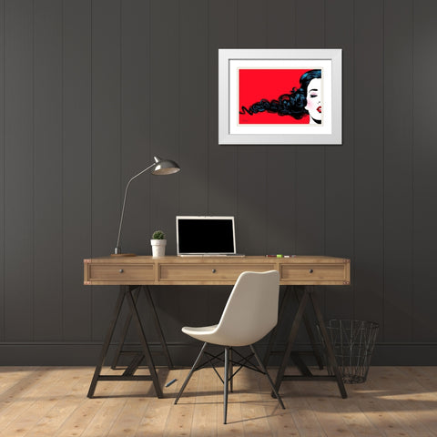 Black Curl on red White Modern Wood Framed Art Print with Double Matting by Beaudenon, Thierry