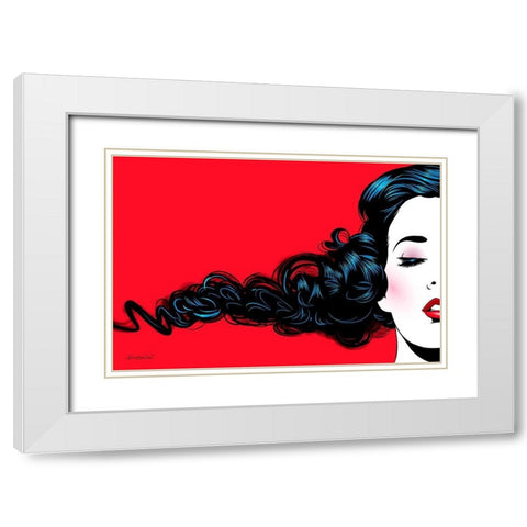 Black Curl on red White Modern Wood Framed Art Print with Double Matting by Beaudenon, Thierry