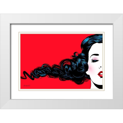 Black Curl on red White Modern Wood Framed Art Print with Double Matting by Beaudenon, Thierry