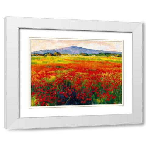Amapolas III White Modern Wood Framed Art Print with Double Matting by Camargo, Jesus P.