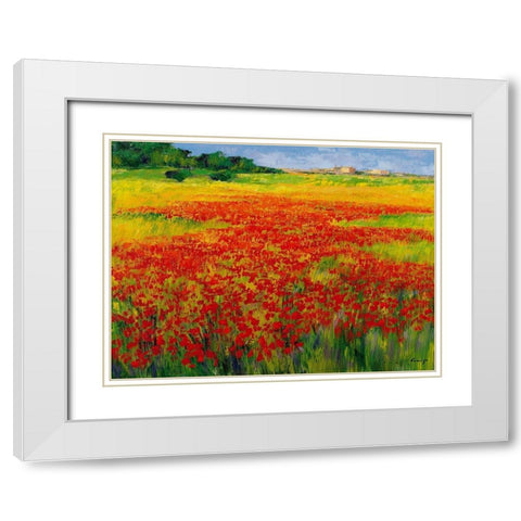 Amapolas IV White Modern Wood Framed Art Print with Double Matting by Camargo, Jesus P.