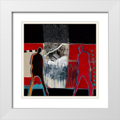 Mensen op weg White Modern Wood Framed Art Print with Double Matting by van Ginkel, Marjolijn