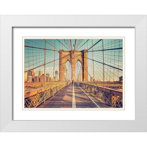 Brooklyn Bridge White Modern Wood Framed Art Print with Double Matting by Haker, Matthias
