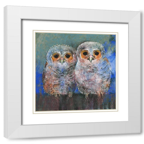 Waldkauze White Modern Wood Framed Art Print with Double Matting by Botman, Loes