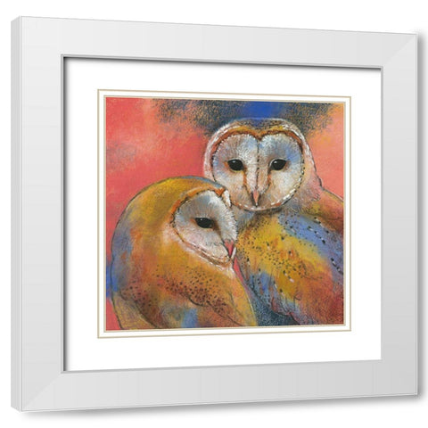 Schleiereulen White Modern Wood Framed Art Print with Double Matting by Botman, Loes