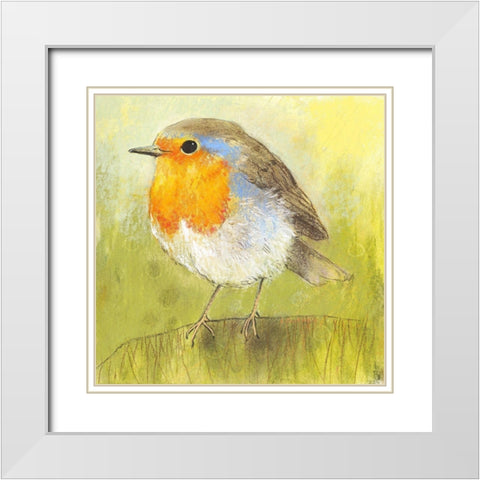 Rotkehlchen White Modern Wood Framed Art Print with Double Matting by Botman, Loes