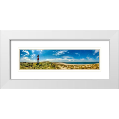 Sylt Panorama Ellenbogen mit Leuchtturm White Modern Wood Framed Art Print with Double Matting by Fischer, Rolf