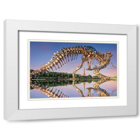 T-Rex White Modern Wood Framed Art Print with Double Matting by Bertrande, Arnaud