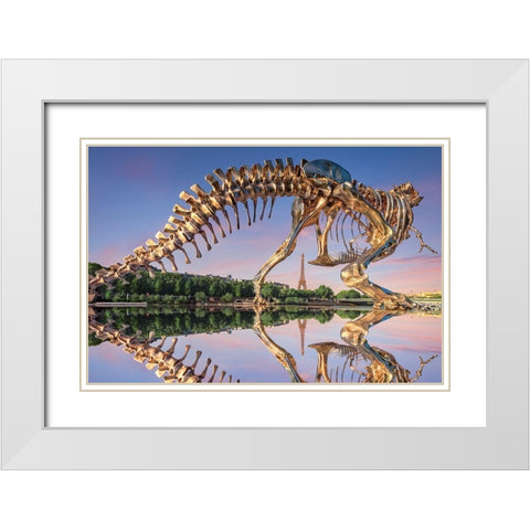 T-Rex White Modern Wood Framed Art Print with Double Matting by Bertrande, Arnaud