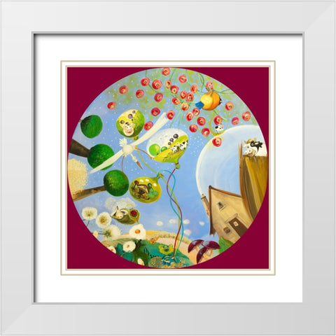 Des vaches en bulles White Modern Wood Framed Art Print with Double Matting by Naudin, Genevieve