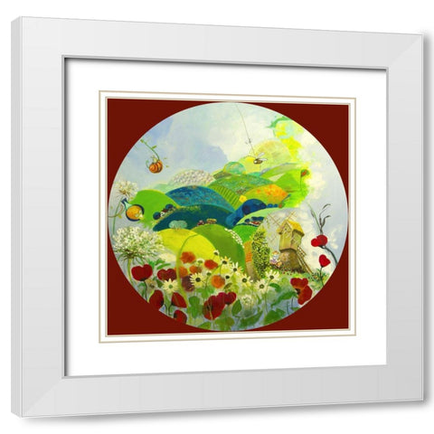 Que la campagne est ronde ! White Modern Wood Framed Art Print with Double Matting by Naudin, Genevieve