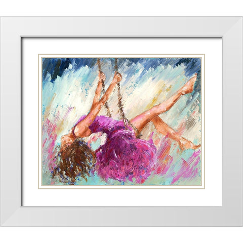 Loiseau sur la branche White Modern Wood Framed Art Print with Double Matting by Catherine M.