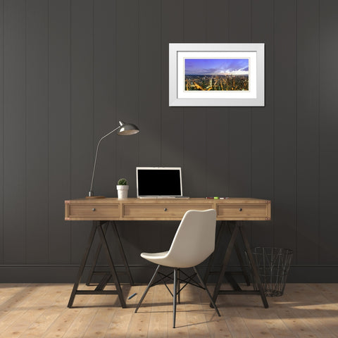 Frankfurt Panorama beleuchtet Panoramadetail White Modern Wood Framed Art Print with Double Matting by Fischer, Rolf